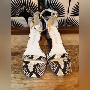Stuart Weitzman Black and Cream Snake Print Heels